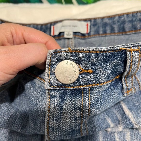 SIGNATURE 8 Medium Blue Mini Distressed A-Line Denim Jean Beach Summer Skirt - Picture 7 of 9